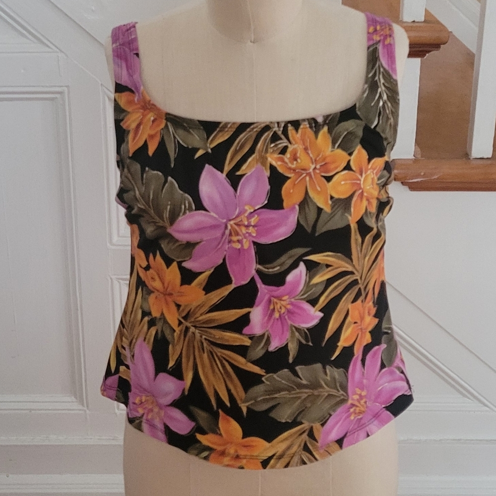 ROBBY LEN Tropical Swim Fashions Floral Tankini Size 10